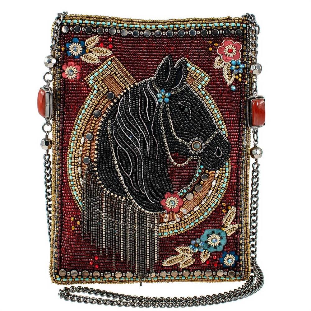 NEW MARY FRANCES let's gallop beaded horse mini crossbody handbag in black